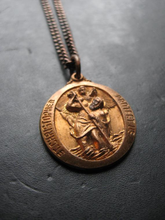 Saint Christopher Necklace
 Saint Christopher Medallion Necklace For Men by savagesalvage