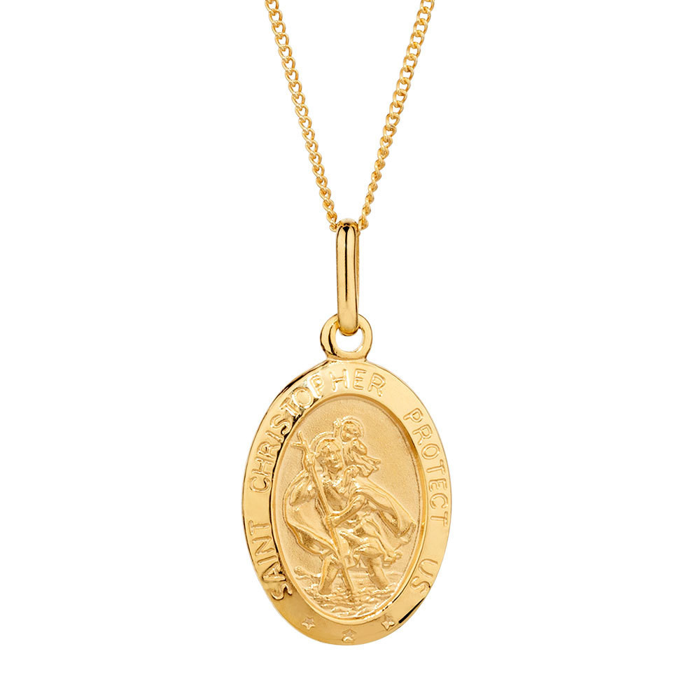 Saint Christopher Necklace
 St Christopher Pendant in 10kt Yellow Gold