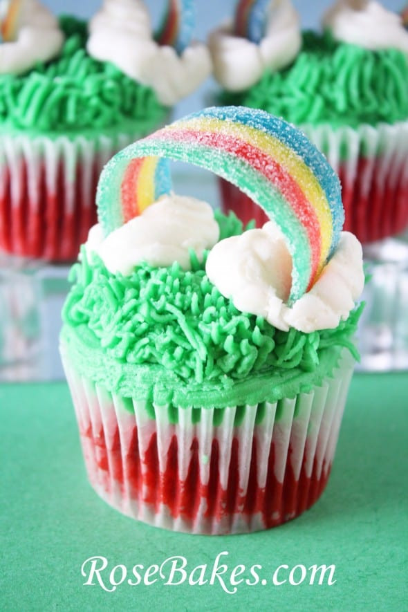 Saint Patricks Day Cupcakes
 St Patrick s Day Cupcakes with Sour Power Rainbows