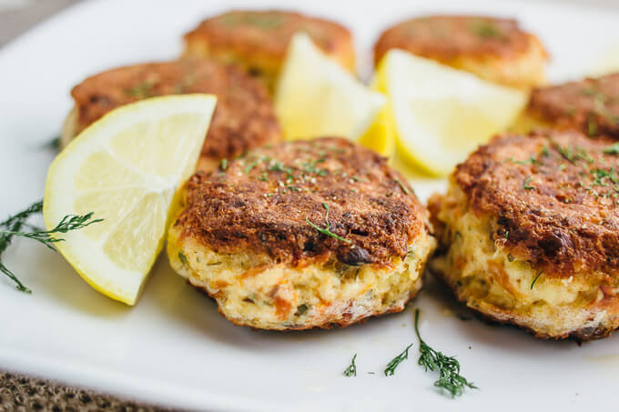 Salmon Crab Cakes
 Easy crab cakes stuffed with smoked salmon savory tooth