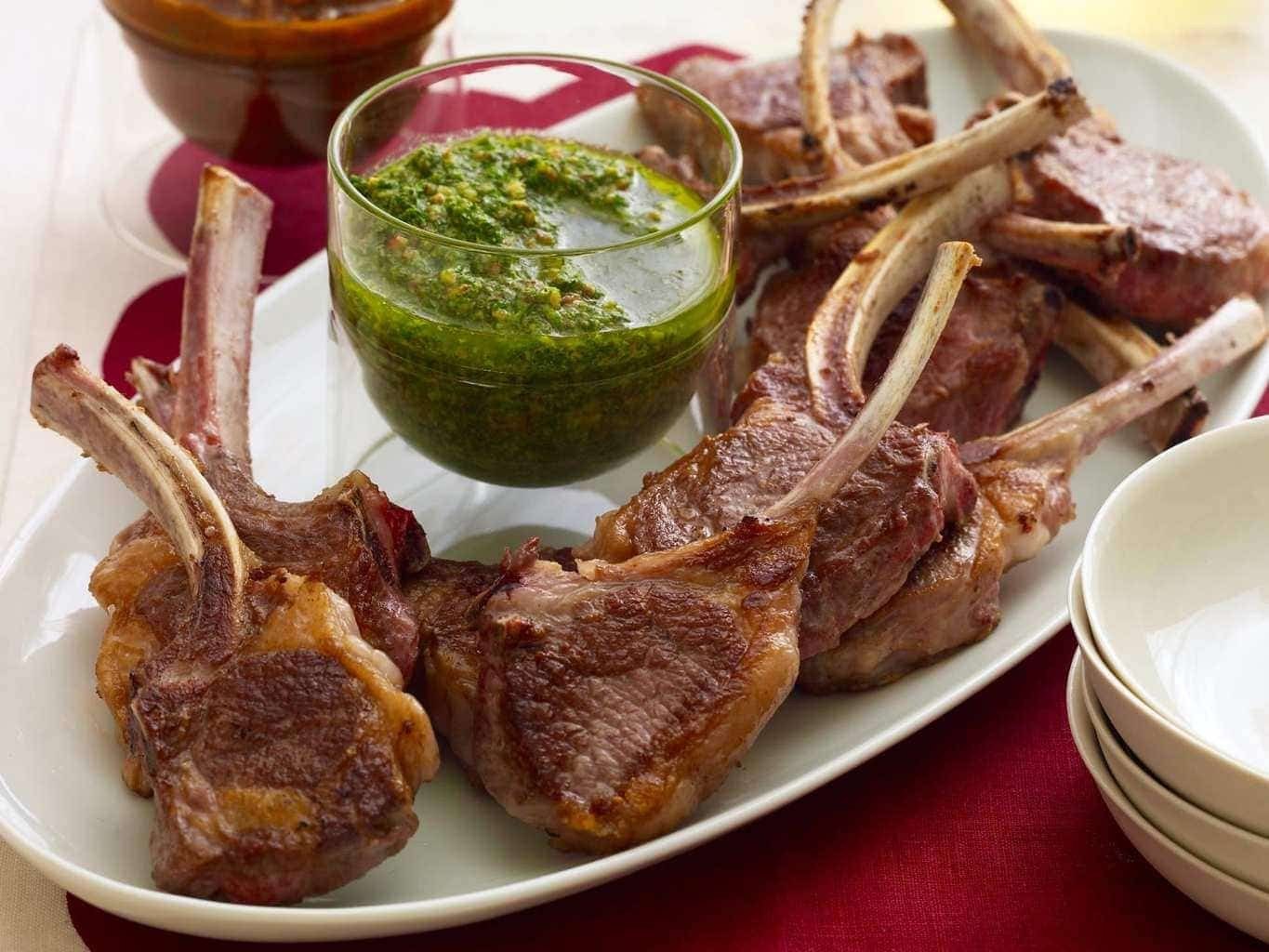 Sauces That Go With Lamb
 Baby Lamb Chops Appetizer with Red and Green Sauces