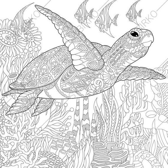 Sea Turtle Coloring Pages For Adults
 Adult Coloring Page Sea Turtle Zentangle Doodle Coloring