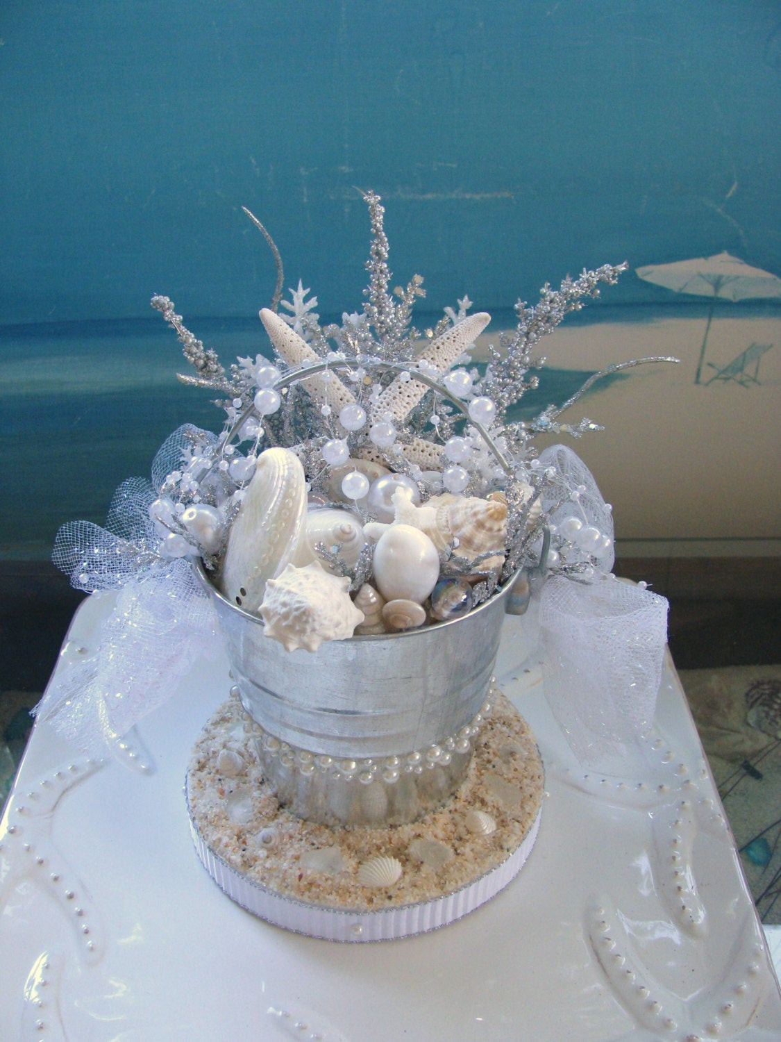Seashell Wedding Cake
 Seashell Wedding Cake Topper Bucket Starfish Beach Wedding