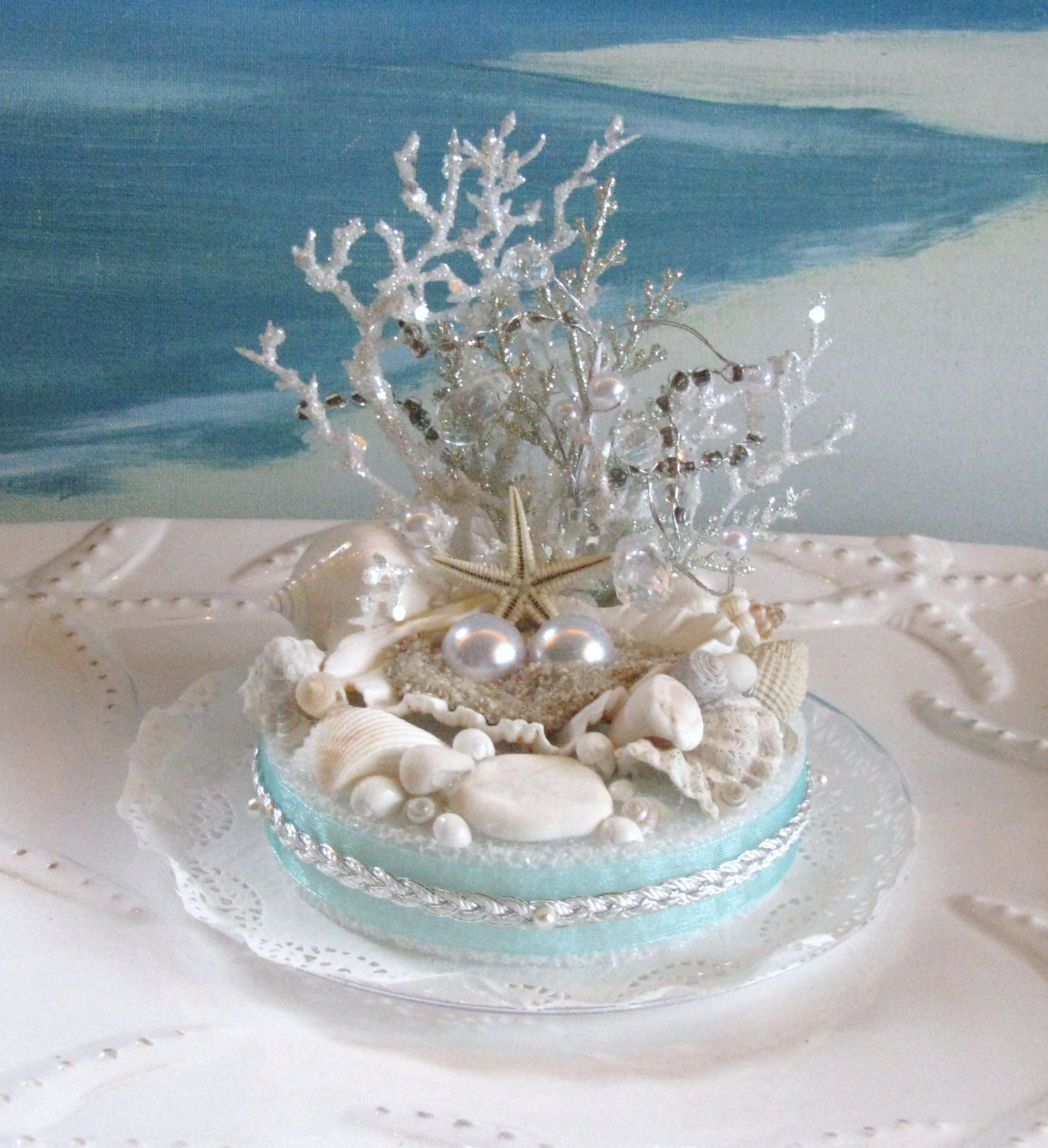 Seashell Wedding Cake
 Seashell Beach Wedding Cake Topper Pearl Coral Wedding Cake