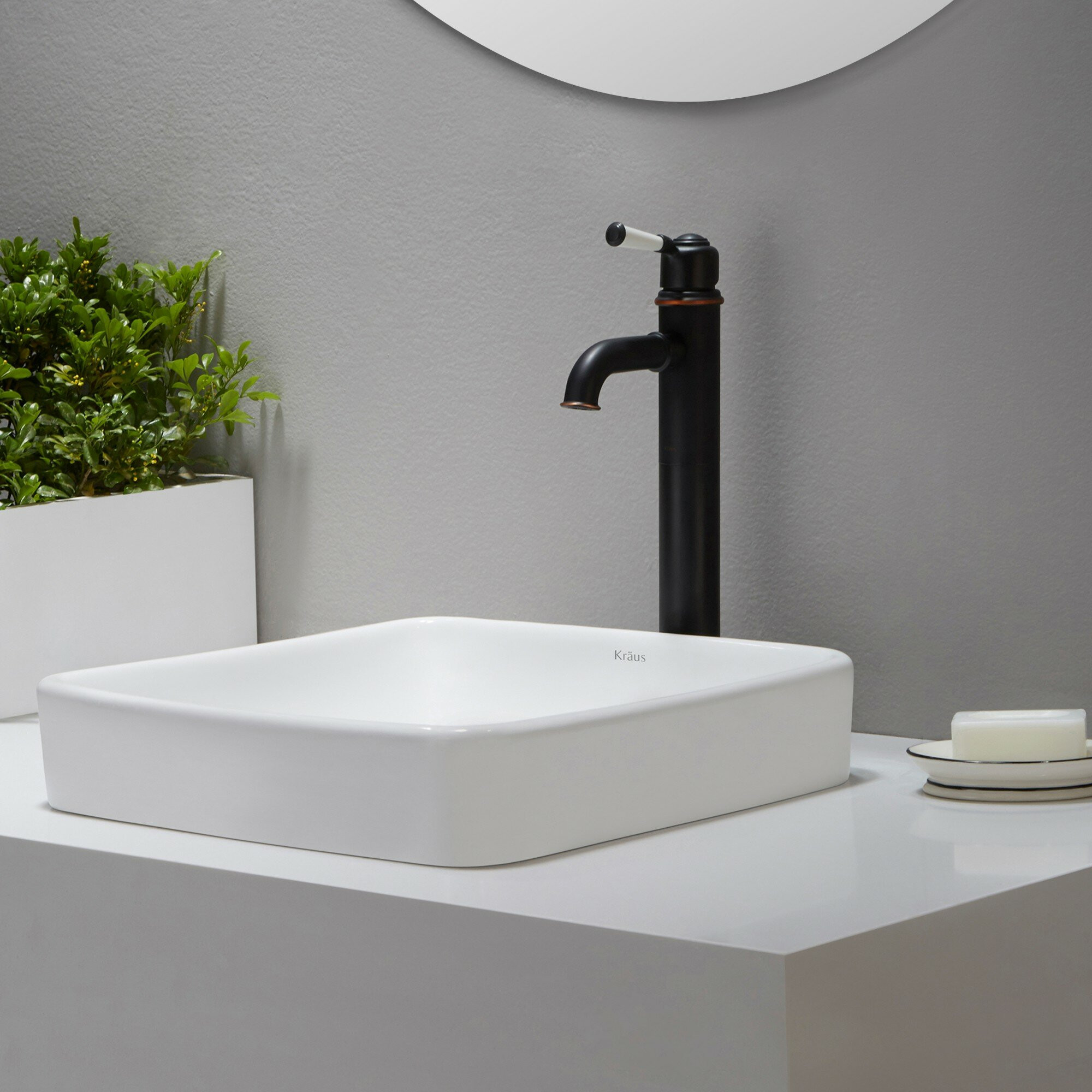 Semi Recessed Bathroom Sink
 Kraus Elavo™ Ceramic Square Semi Recessed Bathroom Sink