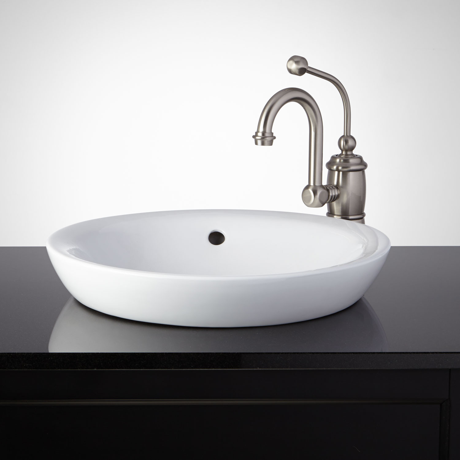 Semi Recessed Bathroom Sink
 Milforde Porcelain Semi Recessed Sink Semi Recessed