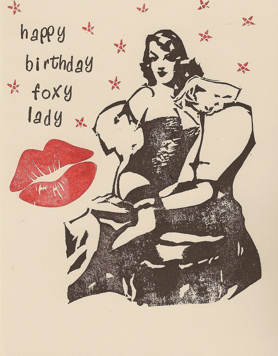 Sexy Birthday Card
 y Foxy Lady Pin Up Happy Birthday handstamped by