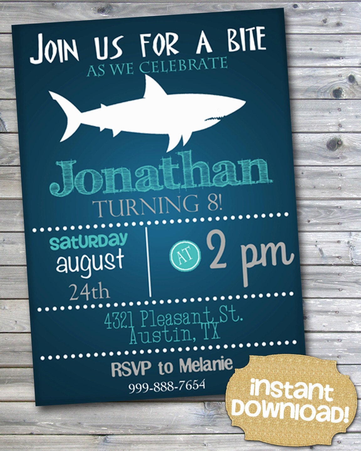 Shark Birthday Party Invitations
 INSTANT DOWNLOAD Shark Birthday Invitation Under by