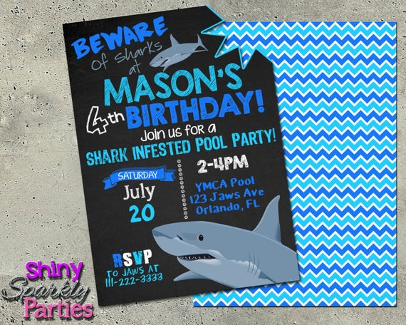 Shark Birthday Party Invitations
 SHARK BIRTHDAY INVITATION Printable Shark Pool Party
