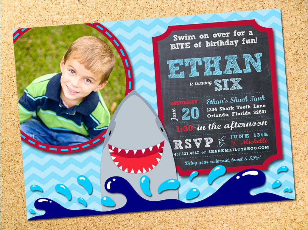 Shark Birthday Party Invitations
 Shark Birthday Party Invitation by OwenandSally on Etsy