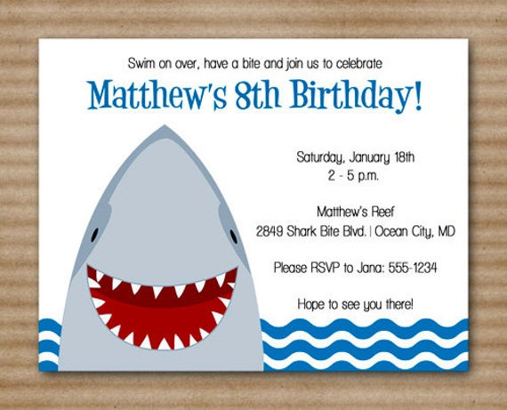 Shark Birthday Party Invitations
 Shark Invitation Shark Birthday Pool by PaperHouseDesigns