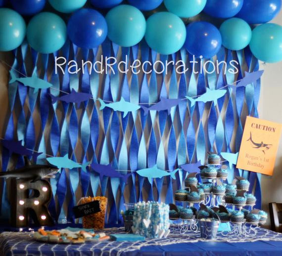 Shark Birthday Party Supplies
 Shark Banner Birthday decorations Shark Cutouts Boy