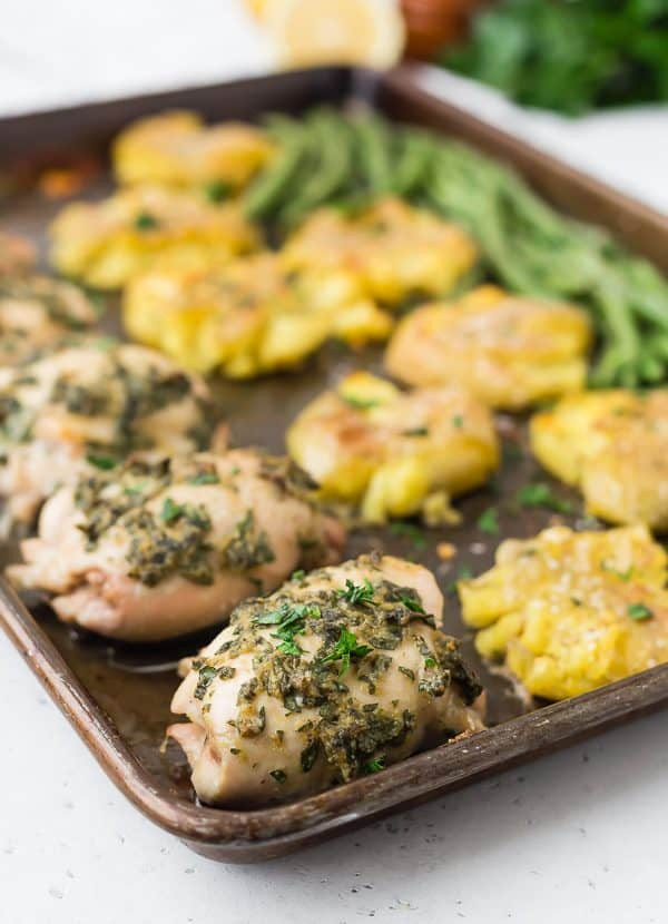 Sheet Pan Dinners Chicken Thighs
 Whole30 Chicken Thighs Sheet Pan Dinner with Smashed