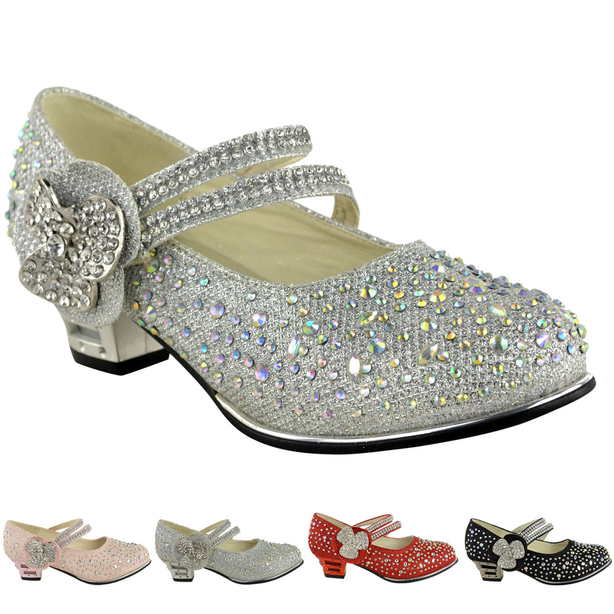 Shoes For Wedding Party
 Childrens Girls Kids Low Mid High Heel Diamante Party