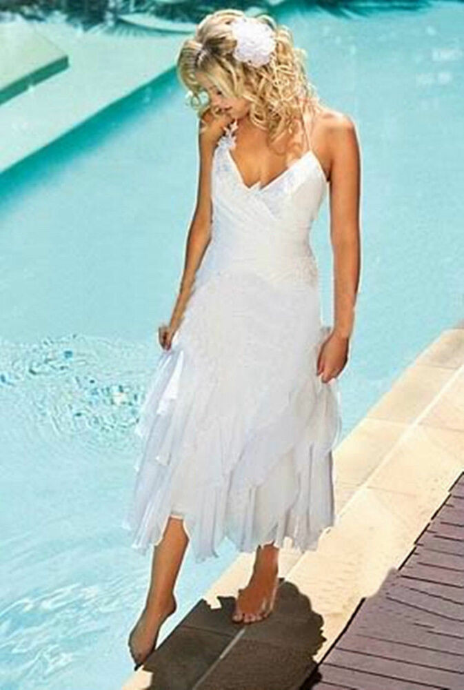 Short Beach Wedding Dresses
 White Ivory Short Beach Wedding Dress Bridal Gown Custom