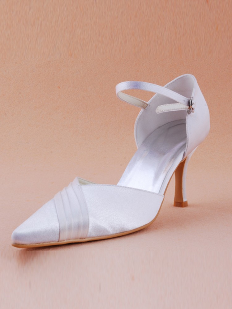 Short Heel Wedding Shoes
 Short Heel Buckle Closed Toes Elegant White Dyeable