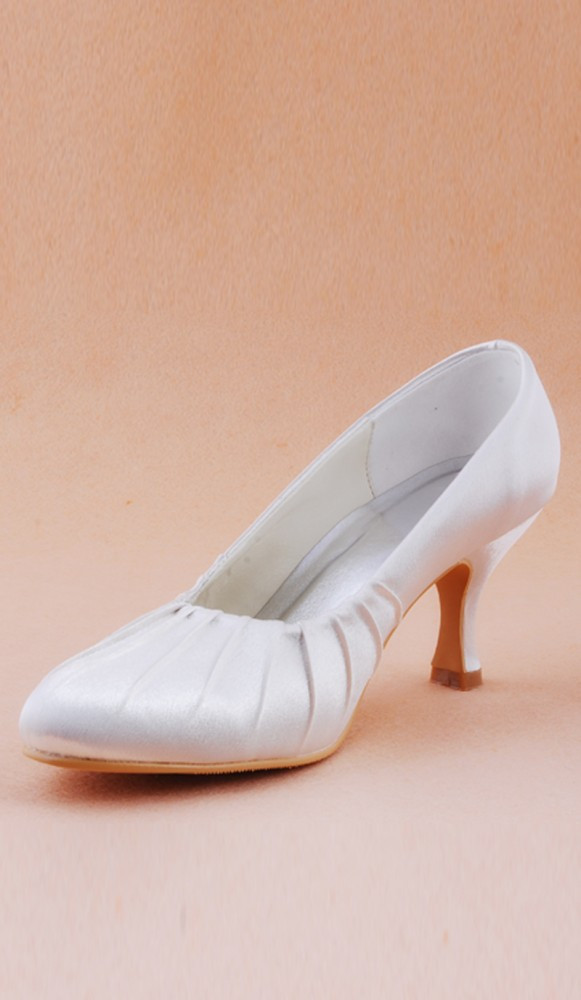 Short Heel Wedding Shoes
 Short Heel Closed Toes Ruched Elegant White Dyeable