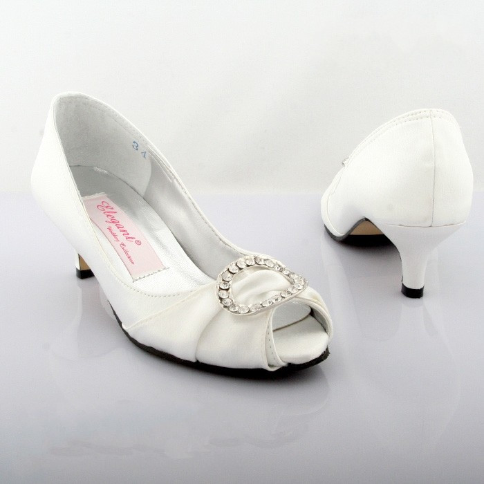 Short Heel Wedding Shoes
 Short Heel Rhinestone Peep Toes White Dyeable Wedding