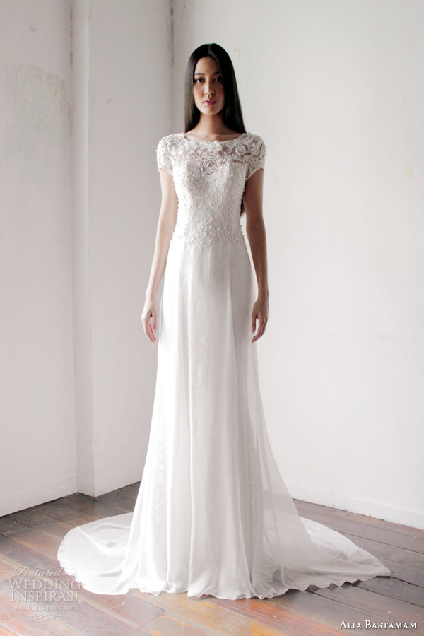 Short Sleeve Wedding Gown
 Alia Bastamam 2013 Wedding Dresses