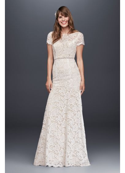 Short Sleeve Wedding Gown
 Illusion Short Sleeve Lace Open Back Wedding Dress