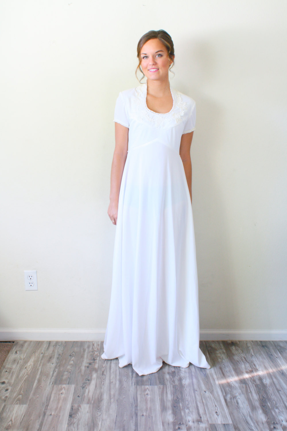 Short Sleeve Wedding Gown
 Vintage White Wedding Dress Short Sleeve By