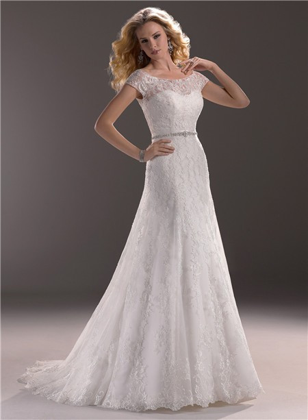 Short Sleeve Wedding Gown
 A Line Sweetheart Lace Wedding Dress With Short Sleeve