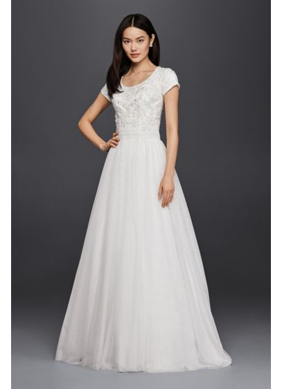 Short Sleeve Wedding Gown
 Modest Short Sleeve Petite A Line Wedding Dress