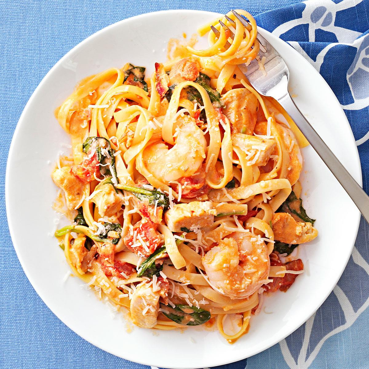 Shrimp And Chicken Pasta
 Chicken & Shrimp Fettuccine Recipe