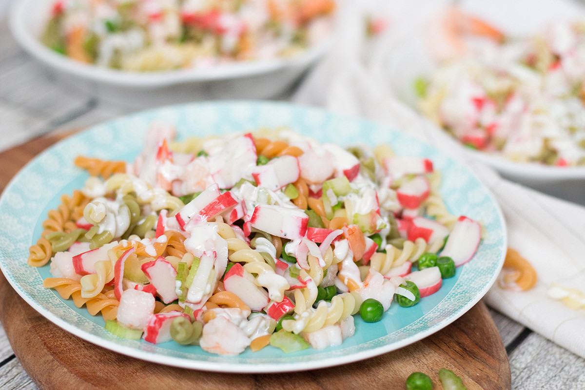 Shrimp And Crab Salad
 Seafood Pasta Salad Recipe w Crab Meat & Shrimp