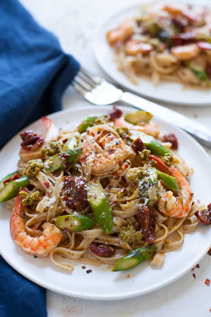 Shrimp Pesto Pasta Recipe
 Easy Shrimp Pesto Pasta with Asparagus and Sun Dried