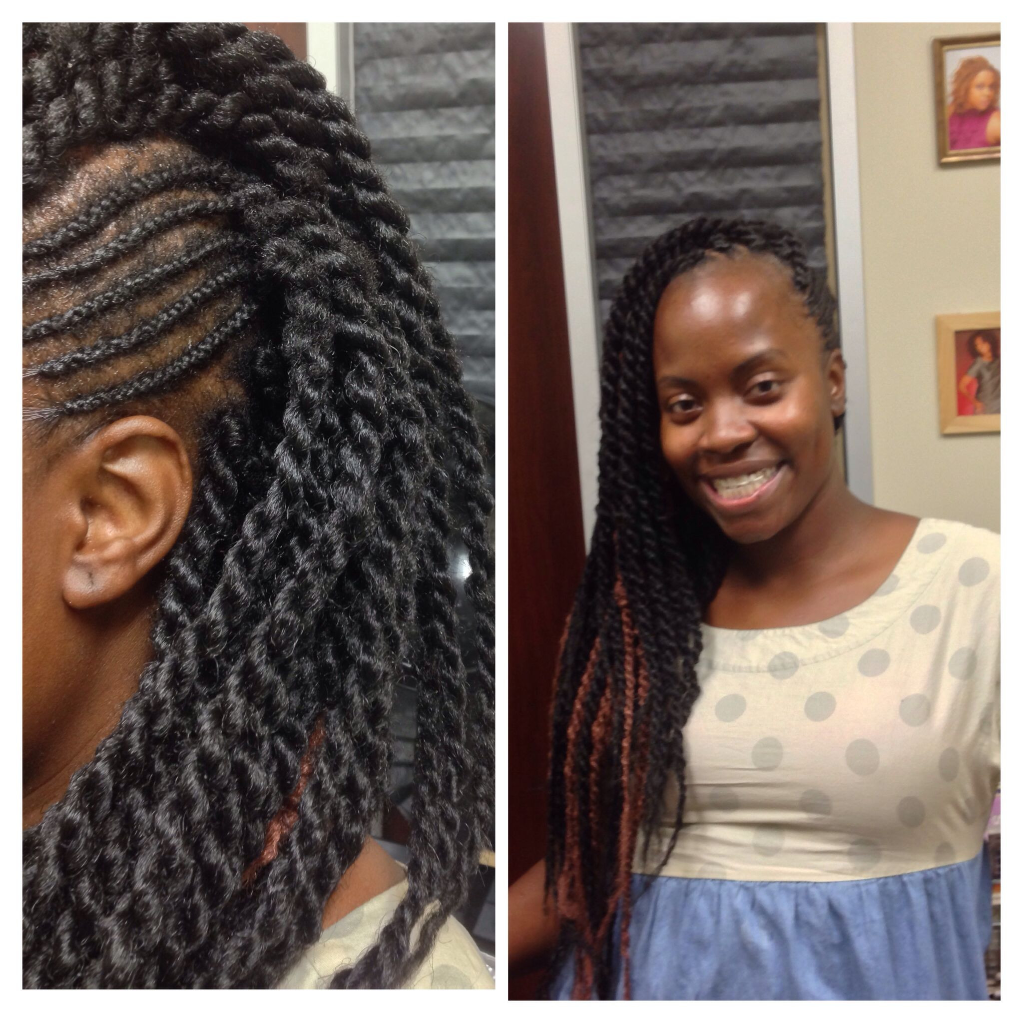 Side Twist Hairstyle On Natural Hair
 Marley Twist and side cornrows