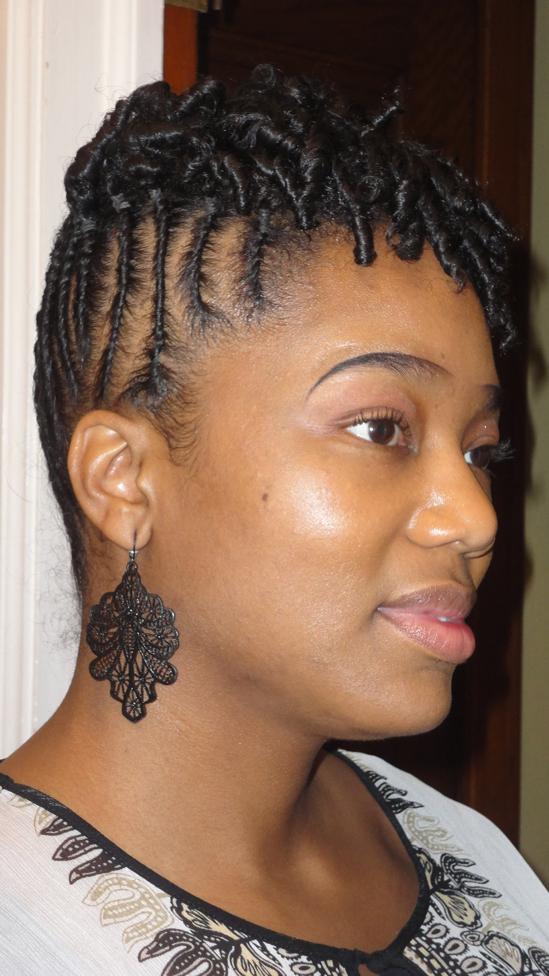 Side Twist Hairstyle On Natural Hair
 flat twists updo side view two year natural hair
