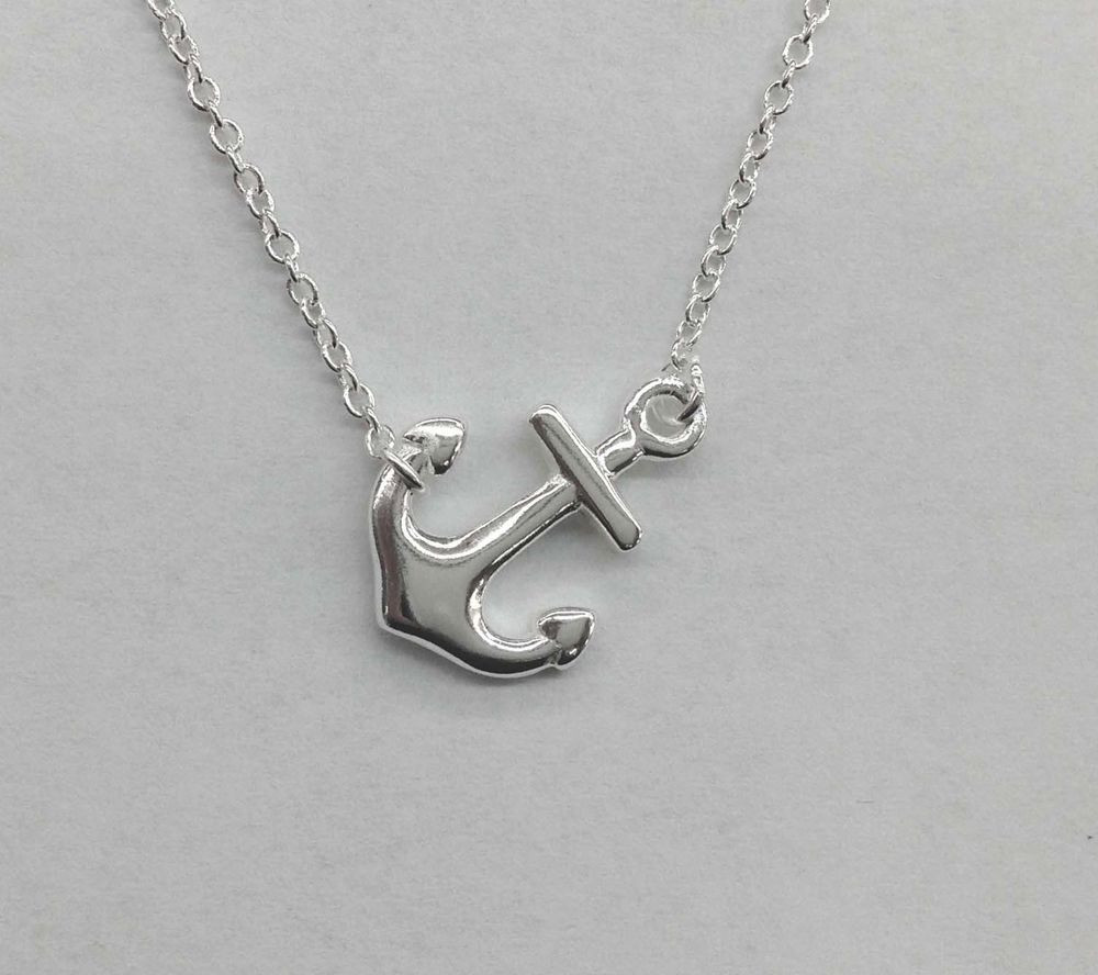 Silver Anchor Necklace
 925 Sterling Silver Sideways Anchor Necklace Pendant 16