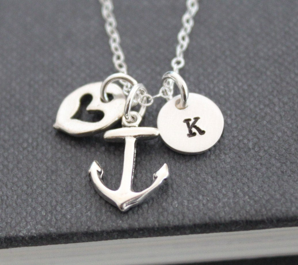 Silver Anchor Necklace
 Anchor Necklace Initial Necklace Sterling Silver