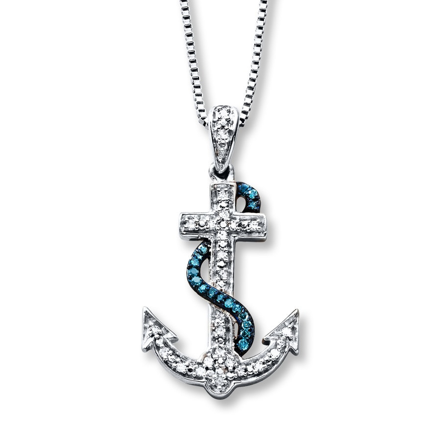 Silver Anchor Necklace
 Anchor Necklace 1 10 ct tw Diamonds Sterling Silver