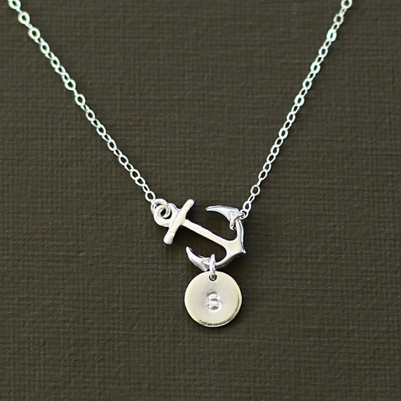 Silver Anchor Necklace
 Silver Anchor Initial Necklace Sterling Silver Chain