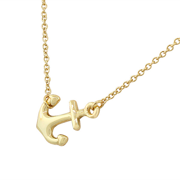 Silver Anchor Necklace
 Sterling Silver Polished Anchor Sideways Pendant Necklace