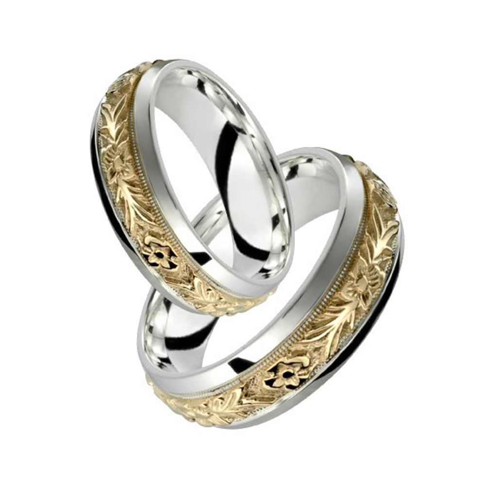 Silver And Gold Wedding Bands
 10k Yellow Gold W Sterling Silver Ring Elegant Floral