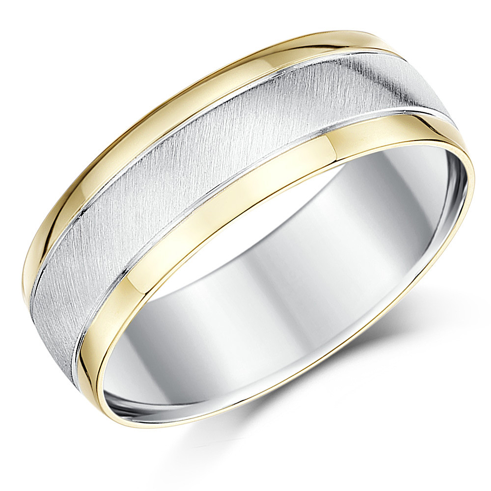 Silver And Gold Wedding Bands
 7mm Silver and 9ct Yellow Gold Two Tone Wedding Ring Band