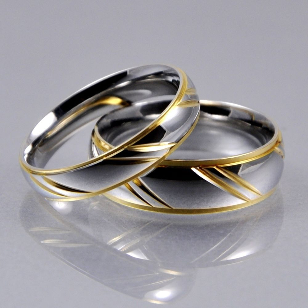 Silver And Gold Wedding Bands
 Mens Women Silver Gold Stainless Steel 4mm 6mm Matching