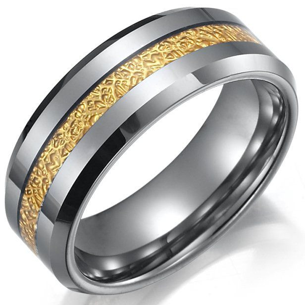 Silver And Gold Wedding Bands
 Impressive RNB Mens Tungsten Ring Wedding Band 8mm Gold