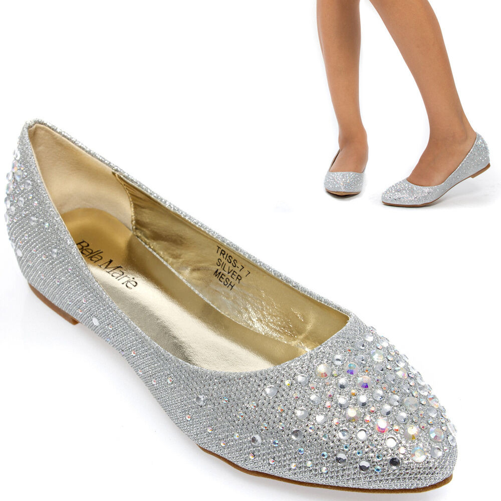 Silver Flat Shoes For Wedding
 Silver Pointy Toe Crystal Wedding Bridal Low Wedge