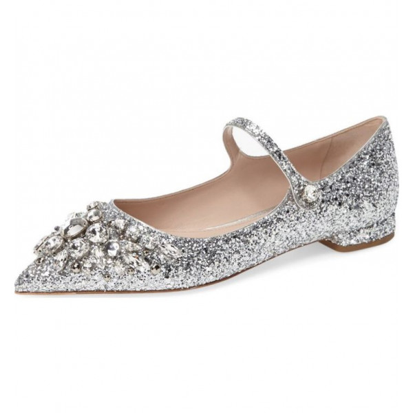 Silver Flat Shoes For Wedding
 Silver Wedding Shoes Rhinestone fortable Flats Pointed