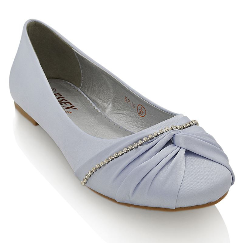 Silver Flat Shoes For Wedding
 WOMENS DIAMANTE CHAIN WEDDING BRIDAL LADIES FLAT IVORY