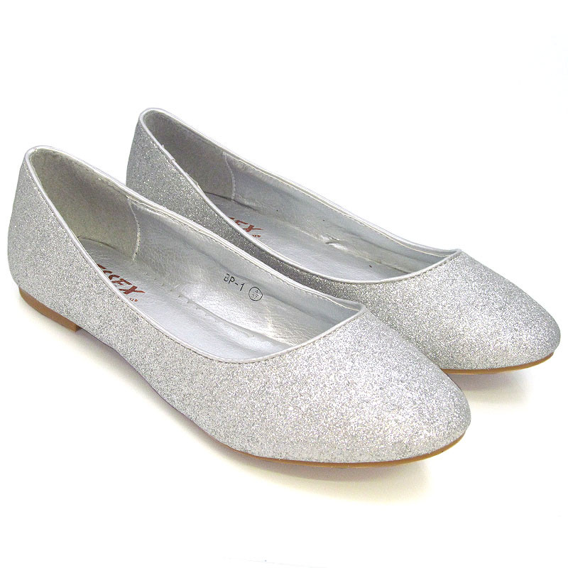 Silver Flat Shoes For Wedding
 NEW WOMENS FLAT PUMPS LADIES GLITTER BALLET BALLERINA