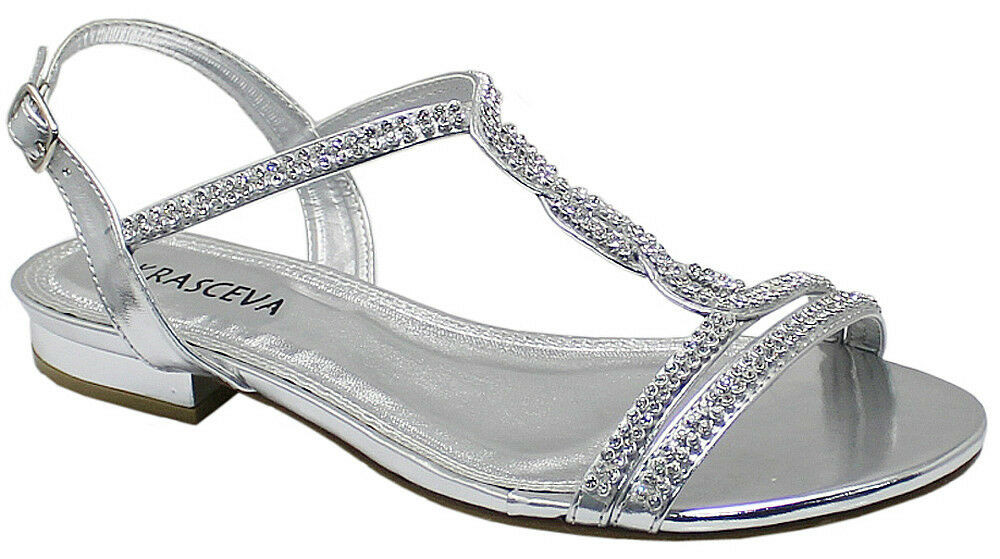 Silver Flat Shoes For Wedding
 SILVER DIAMANTE FLAT LOW HEEL PROM EVENING WEDDING SHOES