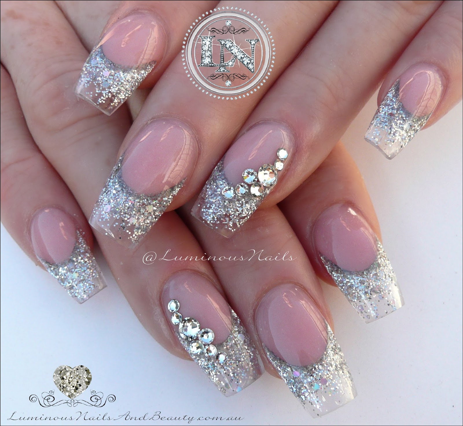 Silver Glitter Acrylic Nails
 Luminous Nails