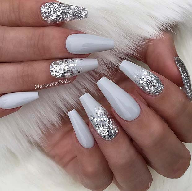 Silver Glitter Acrylic Nails
 43 Beautiful Nail Art Designs for Coffin Nails