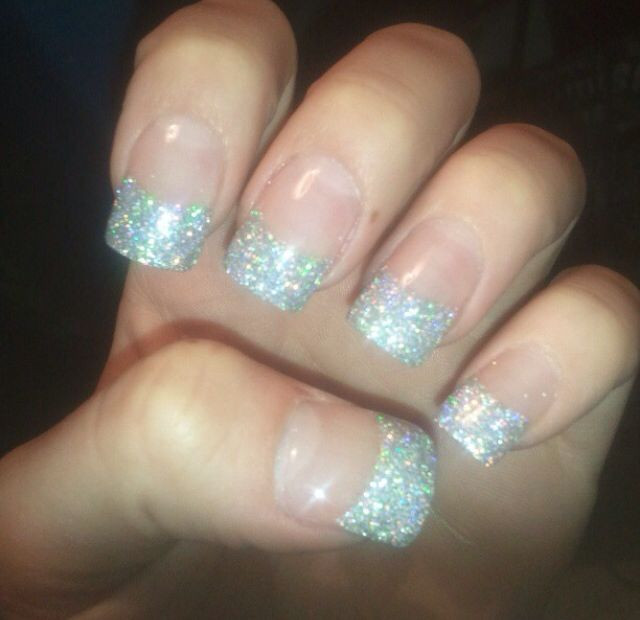 Silver Glitter Tip Nails
 Silver glitter French tip acrylic nails Nails