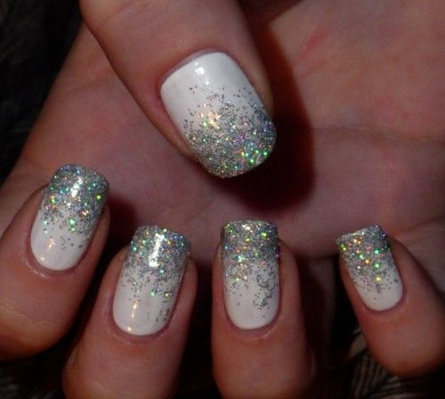 Silver Glitter Tip Nails
 wedding nails I would do just simple silver glitter